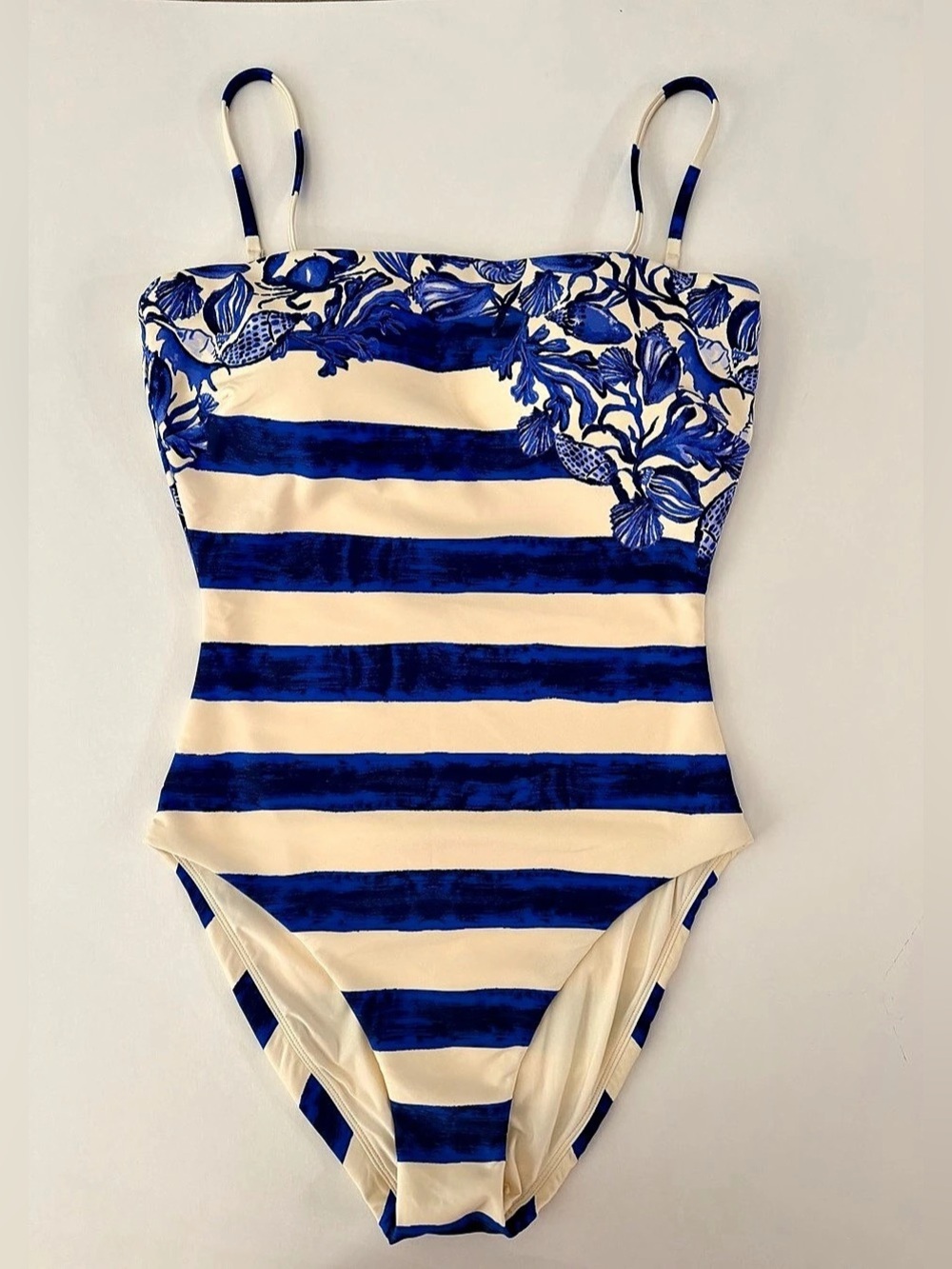 J.CREW Classic Sculpt Striped One-Piece Swimsuit Blue & White Size 12